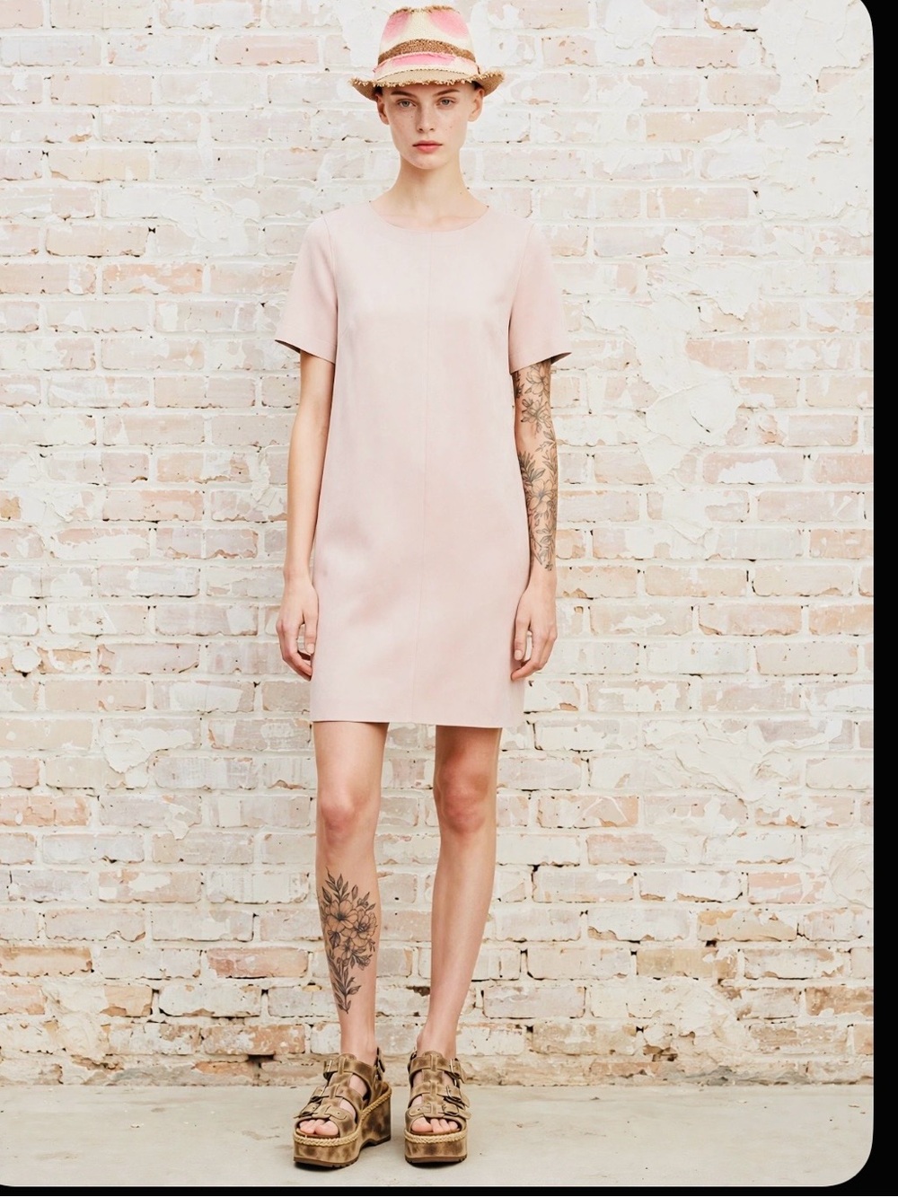 Simon’s minimalist faux suede pink dress
